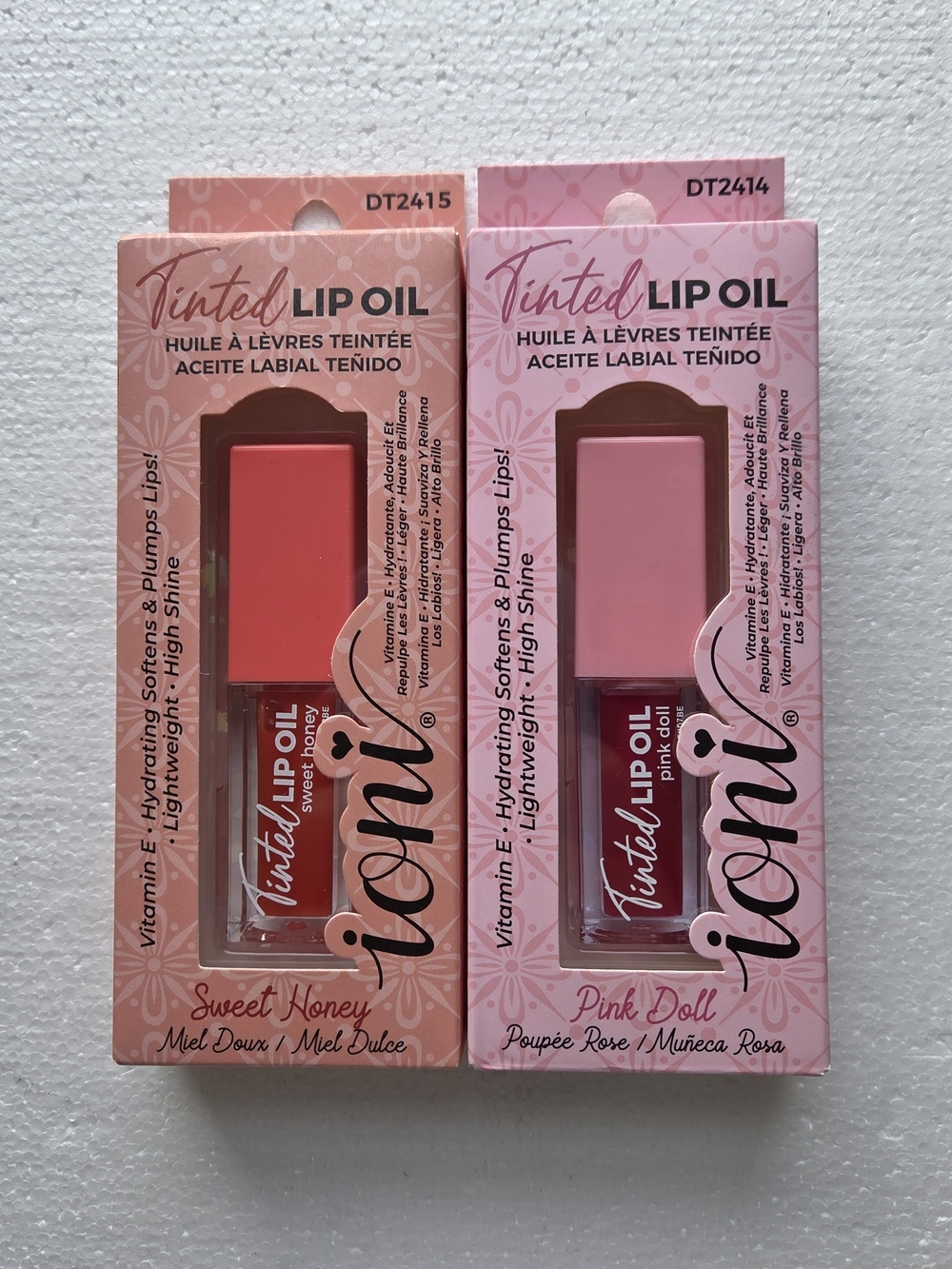 ioni Tinted Lip Oil Set In Sweet Honey & Pink Doll High Shine Vitamin E